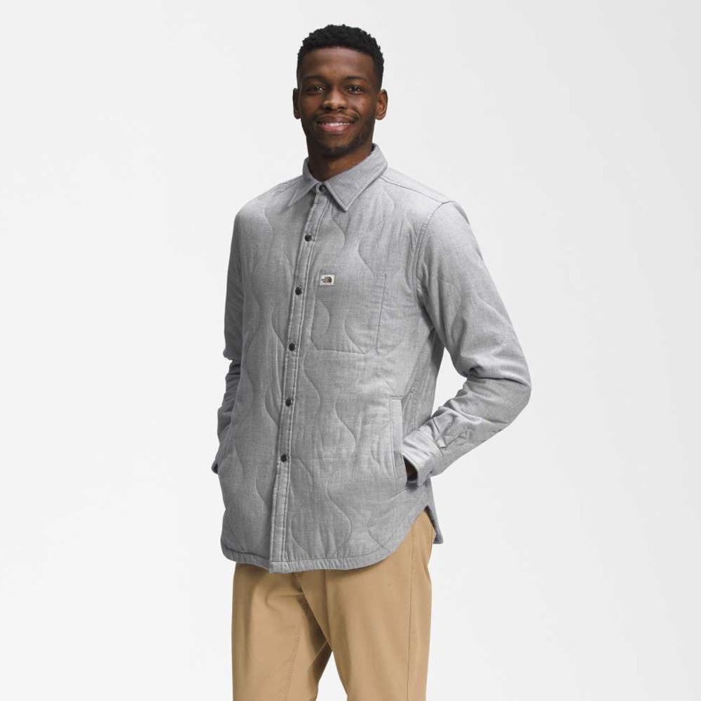 NWT Men’s Quilted Overshirt Jacket in Grey Heather Flax Flannel Chambray